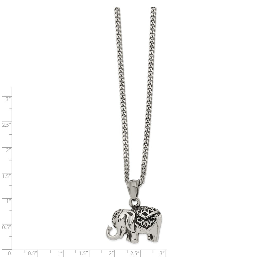 Alternate view of the Stainless Steel Antiqued Circus Elephant Necklace, 20 Inch by The Black Bow Jewelry Co.