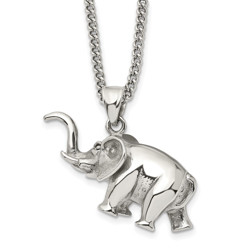 Stainless Steel Polished 3D Elephant Necklace, 24 Inch, Item N23032 by The Black Bow Jewelry Co.
