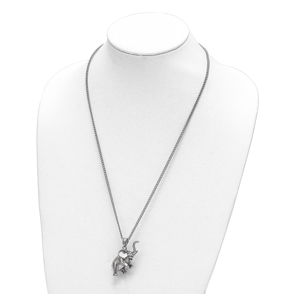 Alternate view of the Stainless Steel Polished 3D Elephant Necklace, 24 Inch by The Black Bow Jewelry Co.