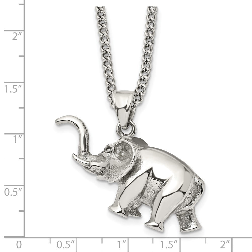 Alternate view of the Stainless Steel Polished 3D Elephant Necklace, 24 Inch by The Black Bow Jewelry Co.