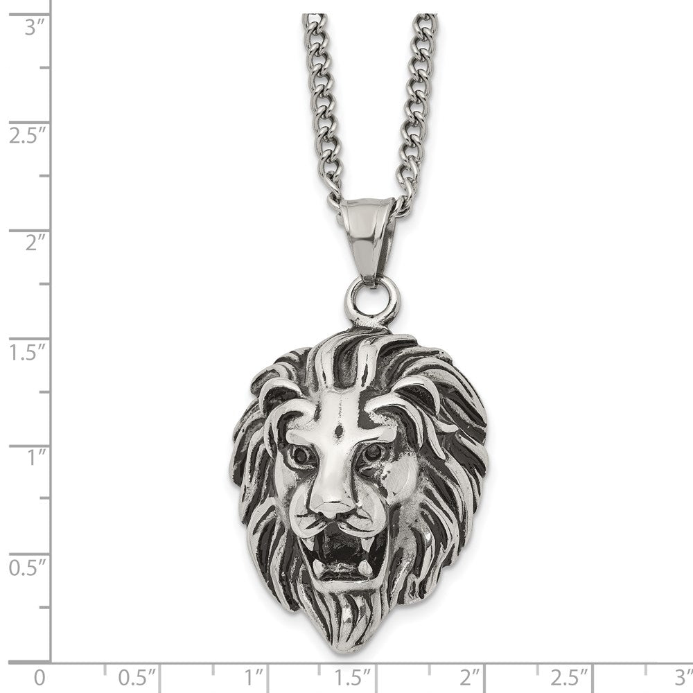 Alternate view of the Men&#39;s Stainless Steel Antiqued Large 3D Lion Head Necklace, 24 Inch by The Black Bow Jewelry Co.