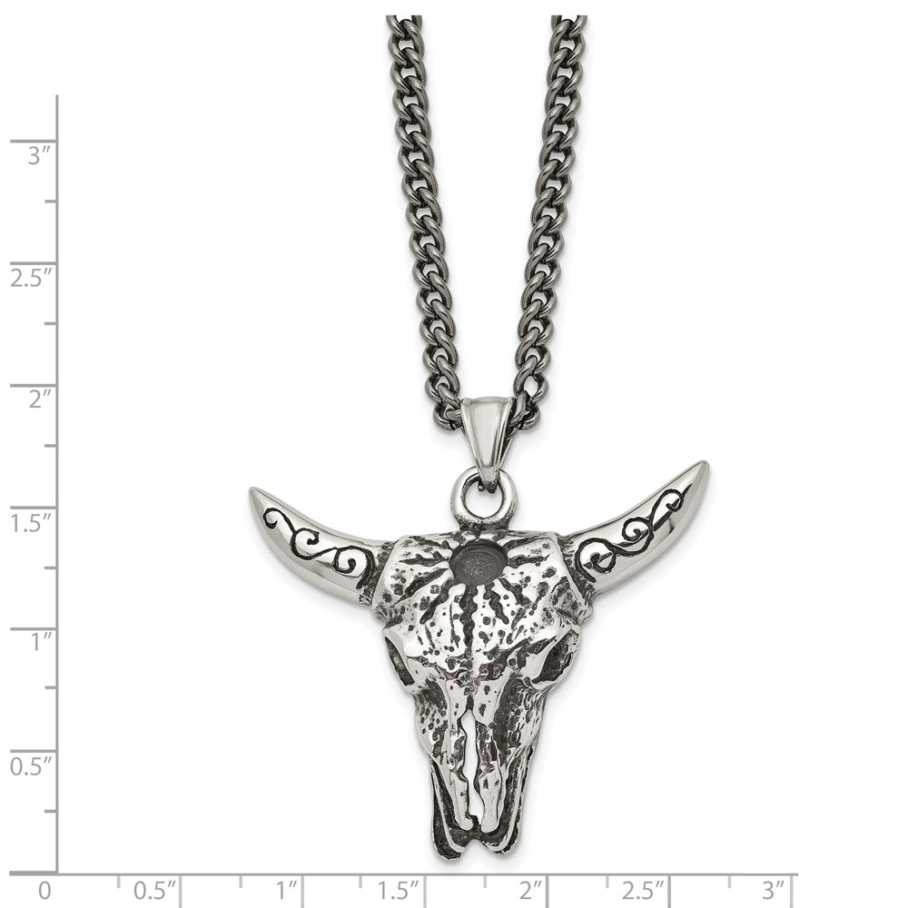 Alternate view of the Men&#39;s Stainless Steel Antiqued XL Steer Skull Necklace, 20 Inch by The Black Bow Jewelry Co.