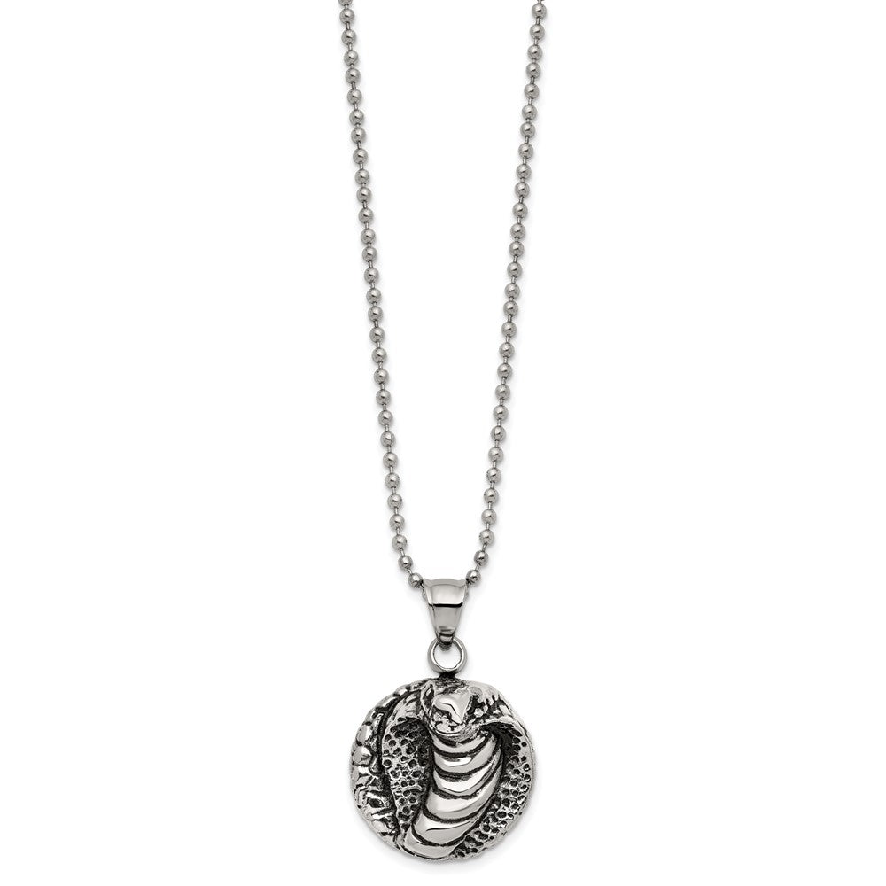 Men&#39;s Stainless Steel Antiqued Round Cobra Necklace, 22 Inch, Item N23045 by The Black Bow Jewelry Co.