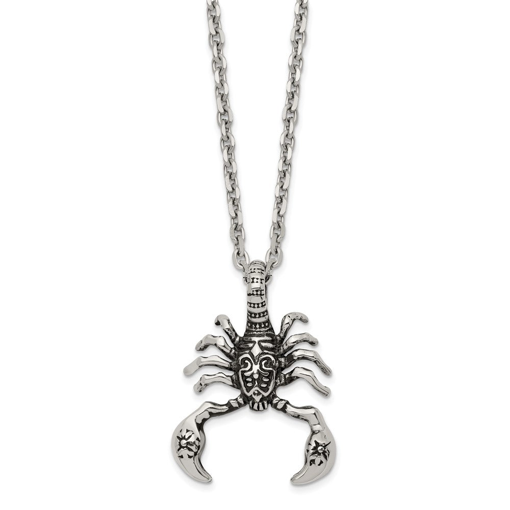 Alternate view of the Men&#39;s Stainless Steel Antiqued Scorpion Necklace, 24 Inch by The Black Bow Jewelry Co.