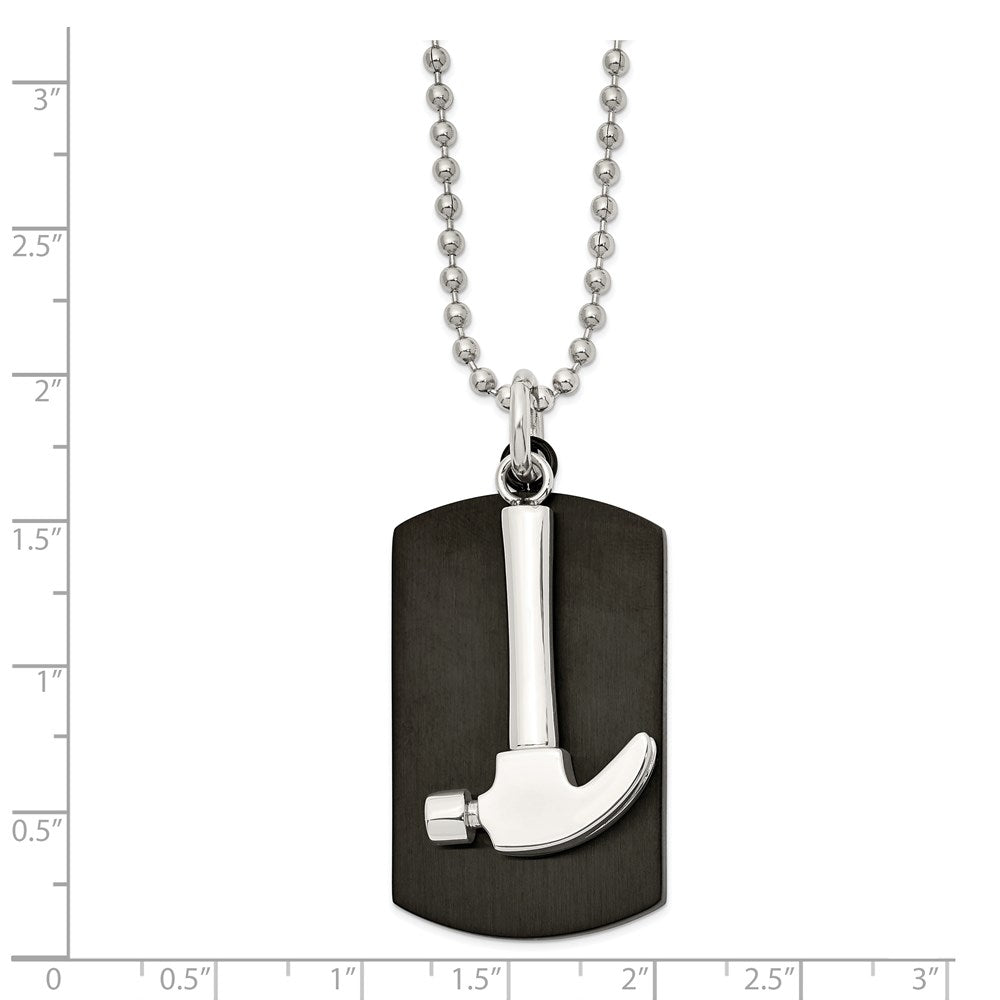 Stainless Steel Black Dog Tag Hammer Pendant 24 inch Ball Chain Necklace