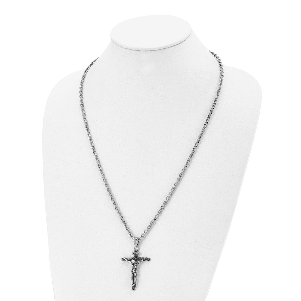 Alternate view of the Men&#39;s Stainless Steel Large Antiqued INRI Crucifix Necklace, 24 Inch by The Black Bow Jewelry Co.