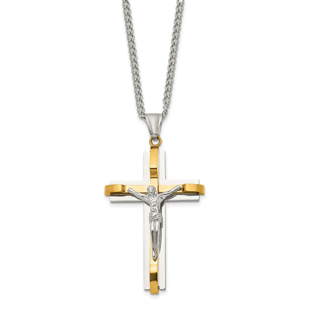 Alternate view of the Mens Stainless Steel &amp; Gold Tone Plated XL Crucifix Necklace, 24 Inch by The Black Bow Jewelry Co.