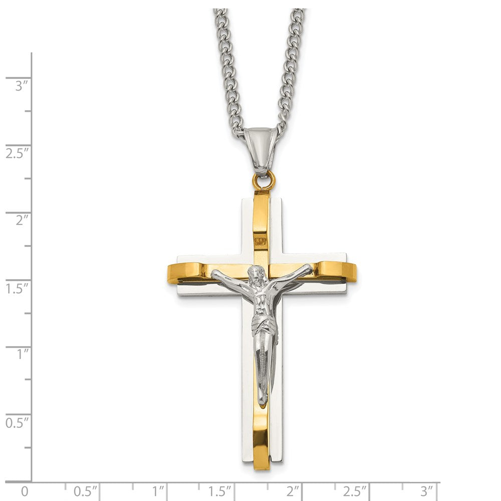 Alternate view of the Mens Stainless Steel &amp; Gold Tone Plated XL Crucifix Necklace, 24 Inch by The Black Bow Jewelry Co.