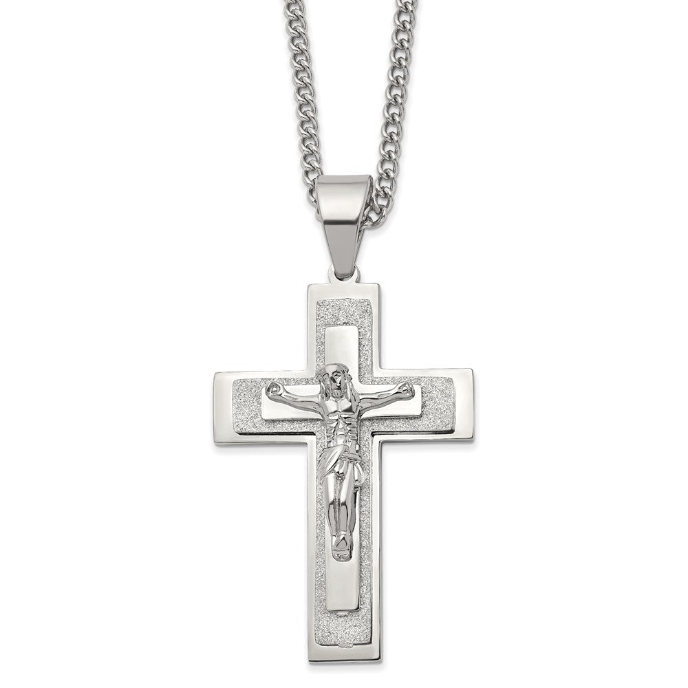 Men&#39;s Stainless Steel Large Crucifix Layered Cross Necklace, 24 Inch, Item N23098 by The Black Bow Jewelry Co.