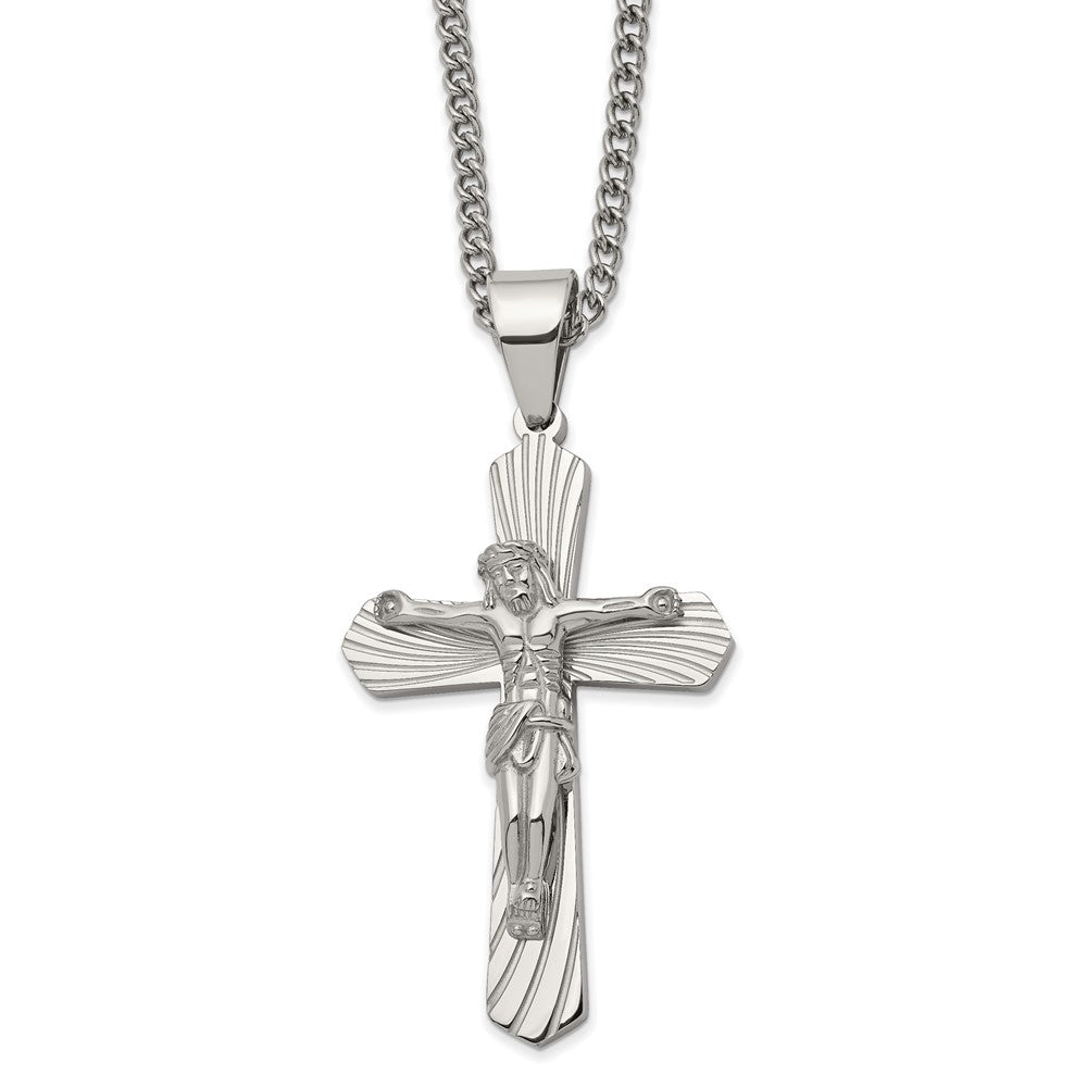 Men&#39;s Stainless Steel Large Crucifix Passion Cross Necklace, 24 Inch, Item N23099 by The Black Bow Jewelry Co.