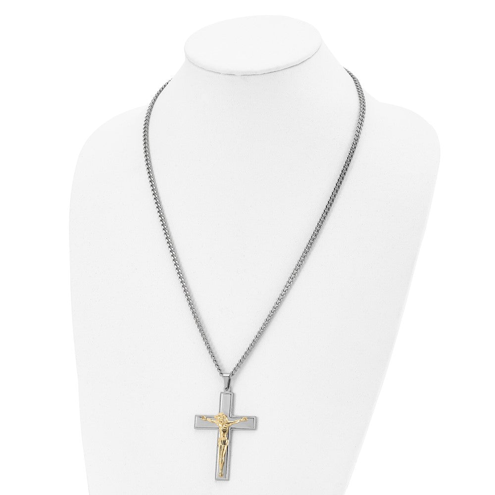 Alternate view of the Stainless Steel &amp; Gold Tone Plated Large Crucifix Necklace, 24 Inch by The Black Bow Jewelry Co.