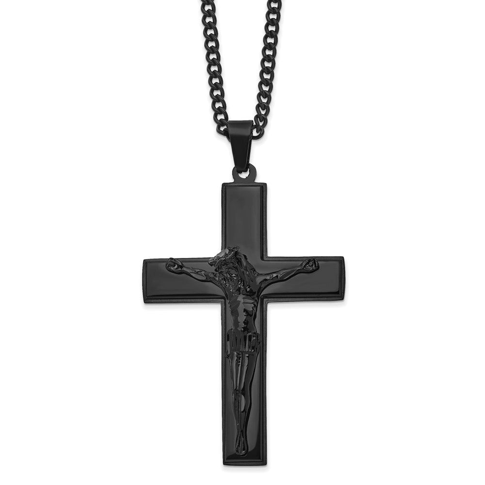 Stainless Steel Black Plated LG Crucifix Necklace, 24 Inch, Item N23107 by The Black Bow Jewelry Co.