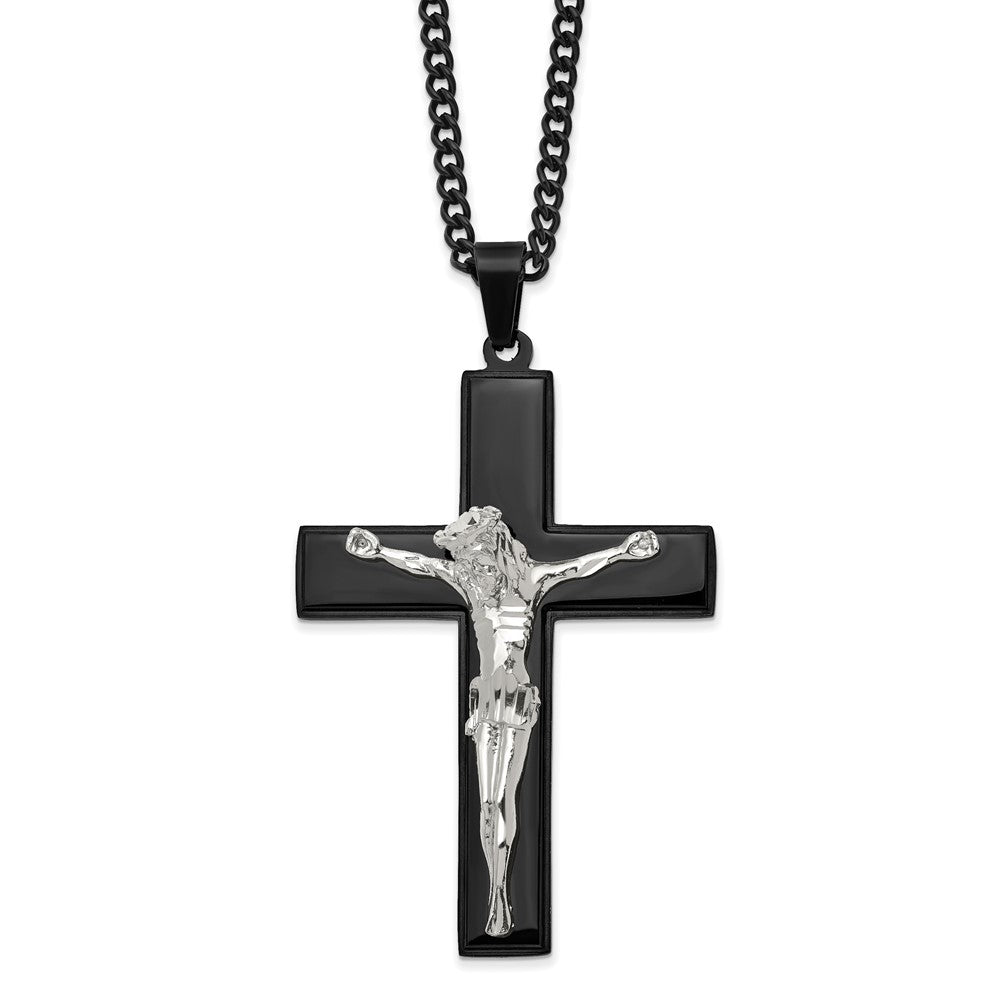 Stainless Steel Polished &amp; Black Plated LG Crucifix Necklace, 24 Inch, Item N23108 by The Black Bow Jewelry Co.