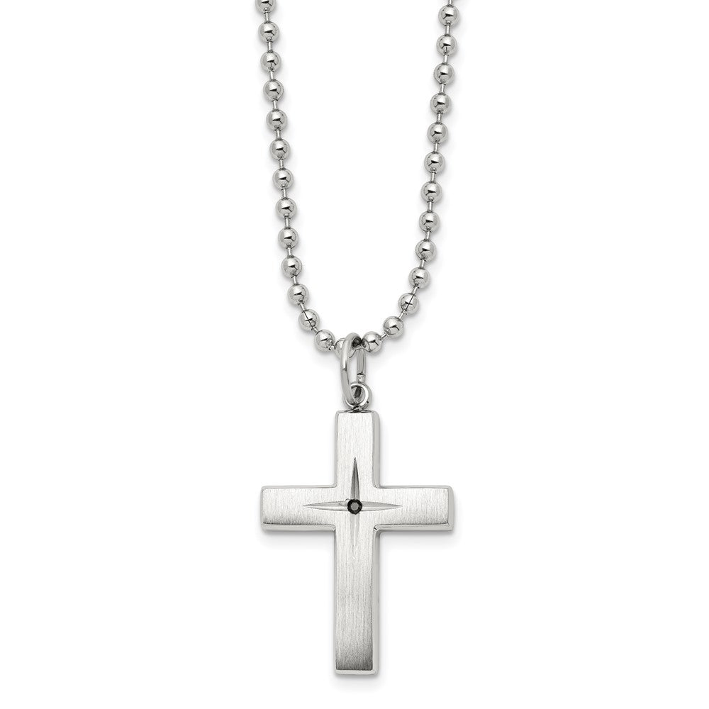 Stainless Steel 0.015ct Black Diamond Brushed Cross Necklace, 24 Inch, Item N23113 by The Black Bow Jewelry Co.