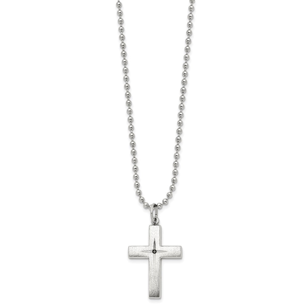 Alternate view of the Stainless Steel 0.015ct Black Diamond Brushed Cross Necklace, 24 Inch by The Black Bow Jewelry Co.