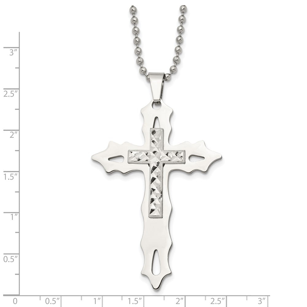 Stainless Steel & Sterling Silver Inlay Large Cross Necklace, 20