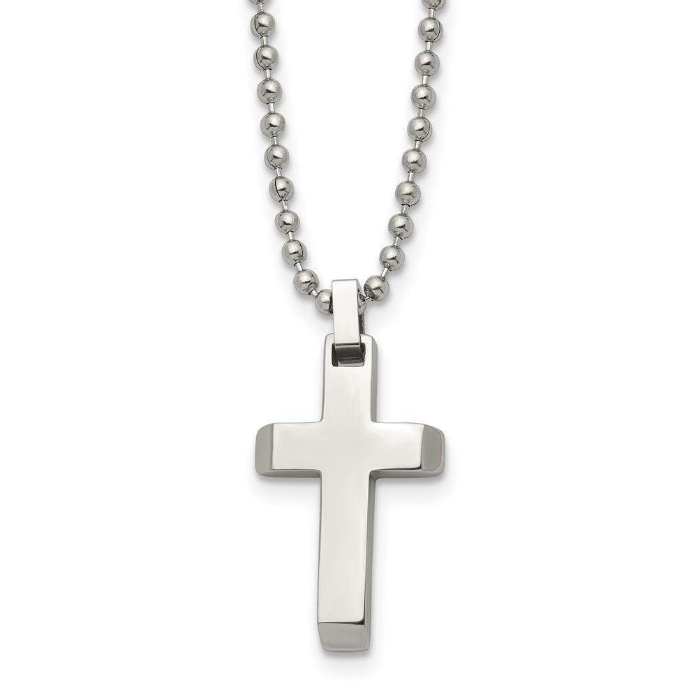 Stainless Steel Small Beveled Cross Necklace, 20 Inch, Item N23120 by The Black Bow Jewelry Co.