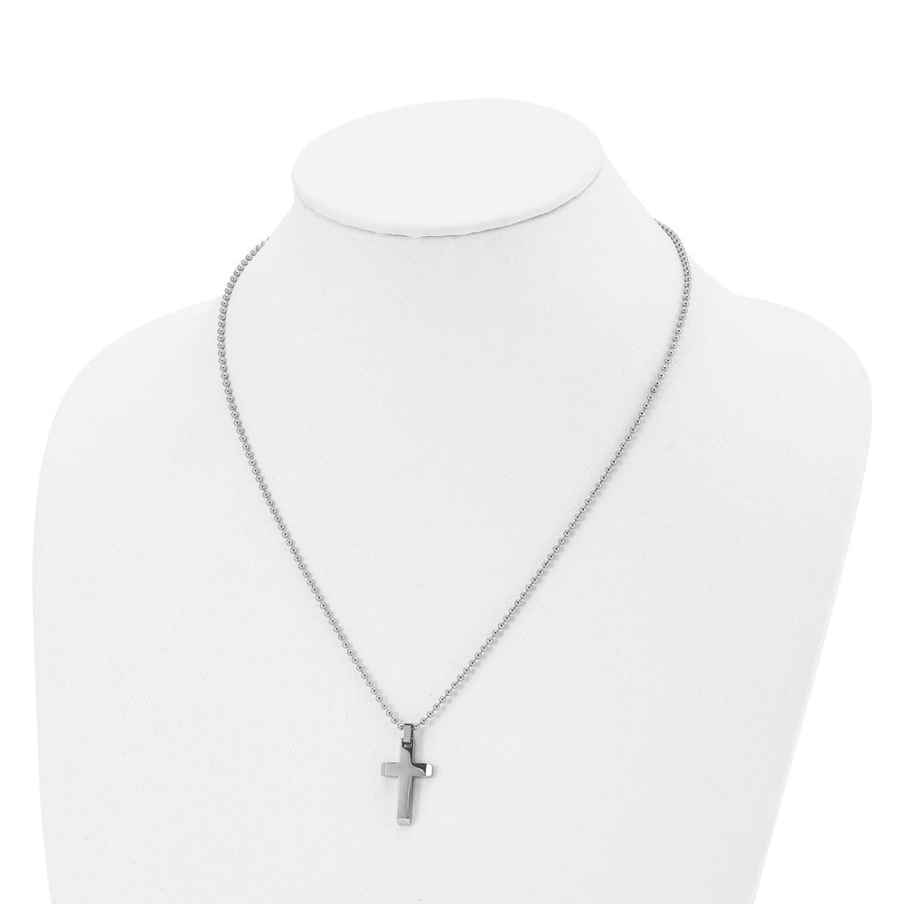 Alternate view of the Stainless Steel Small Beveled Cross Necklace, 20 Inch by The Black Bow Jewelry Co.