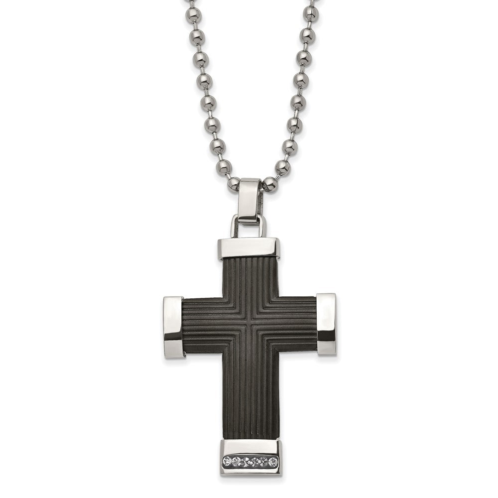 Two Tone Stainless Steel &amp; Crystal Reversible Cross Necklace, 22 Inch, Item N23134 by The Black Bow Jewelry Co.