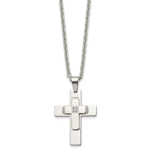 Men's Stainless Steel & CZ Polished Cross Necklace, 22 Inch - Black Bow ...