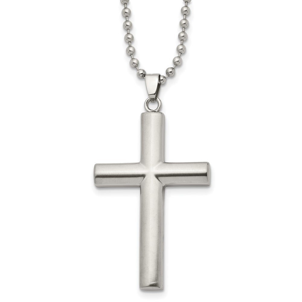 Men&#39;s Stainless Steel Brushed Domed Cross Necklace, 22 Inch, Item N23150 by The Black Bow Jewelry Co.