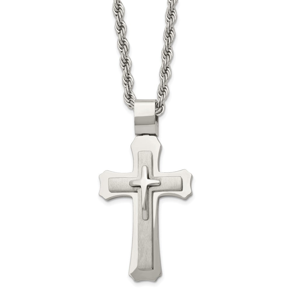 Large Silver Pearl Cross Necklace