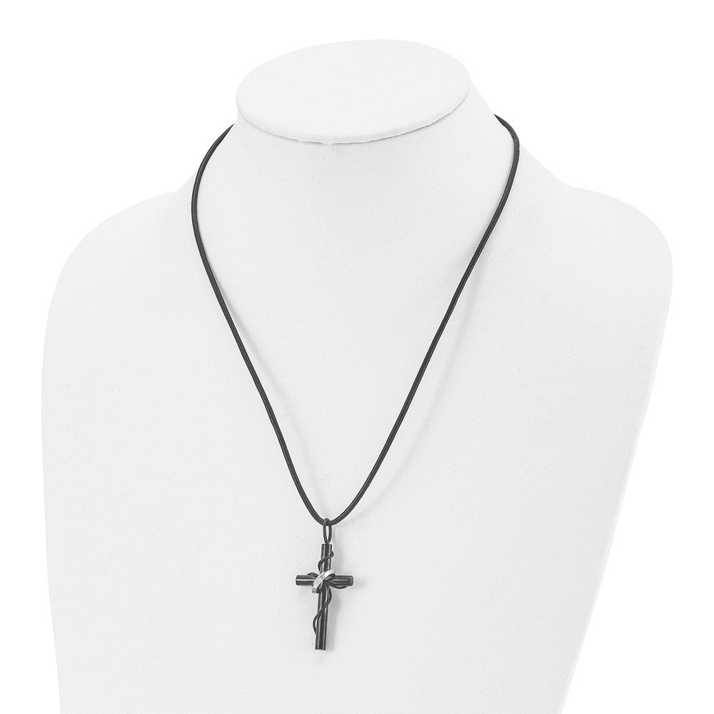 Cross necklace with leather on sale cord