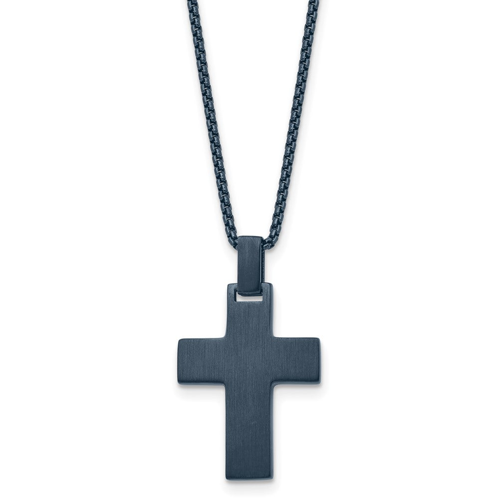 Dark Gray Plated Stainless Steel Small Brushed Cross Necklace, 22 Inch, Item N23220 by The Black Bow Jewelry Co.