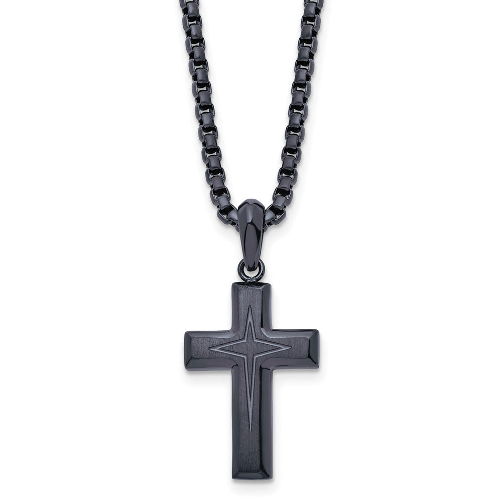 Dark Gray Plated Stainless Steel Small Cross Necklace, 24 Inch, Item N23221 by The Black Bow Jewelry Co.