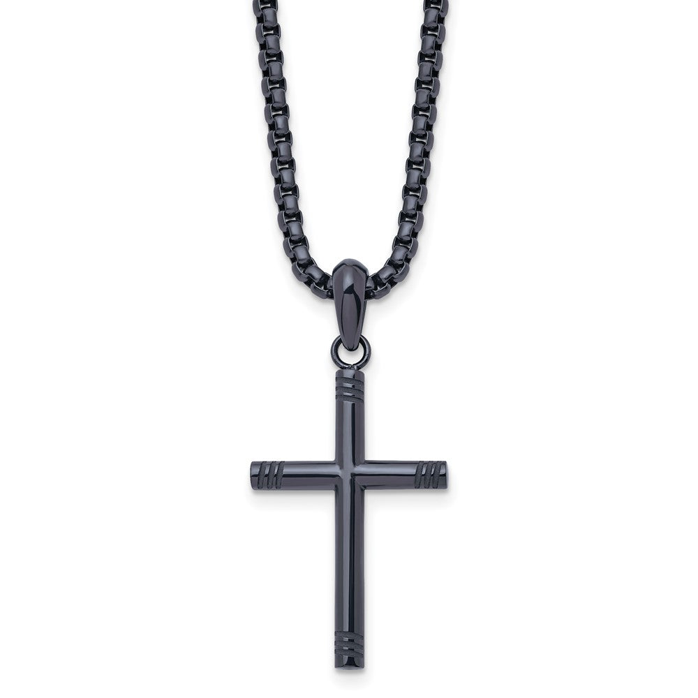 Dark Gray Plated Stainless Steel 3mm Tube Cross Necklace, 24 Inch, Item N23222 by The Black Bow Jewelry Co.