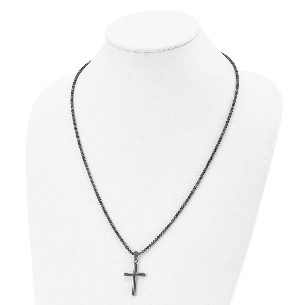 Alternate view of the Dark Gray Plated Stainless Steel 3mm Tube Cross Necklace, 24 Inch by The Black Bow Jewelry Co.