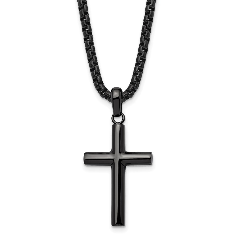 Gunmetal Plated Stainless Steel Polished Domed Cross Necklace, 24 Inch, Item N23223 by The Black Bow Jewelry Co.