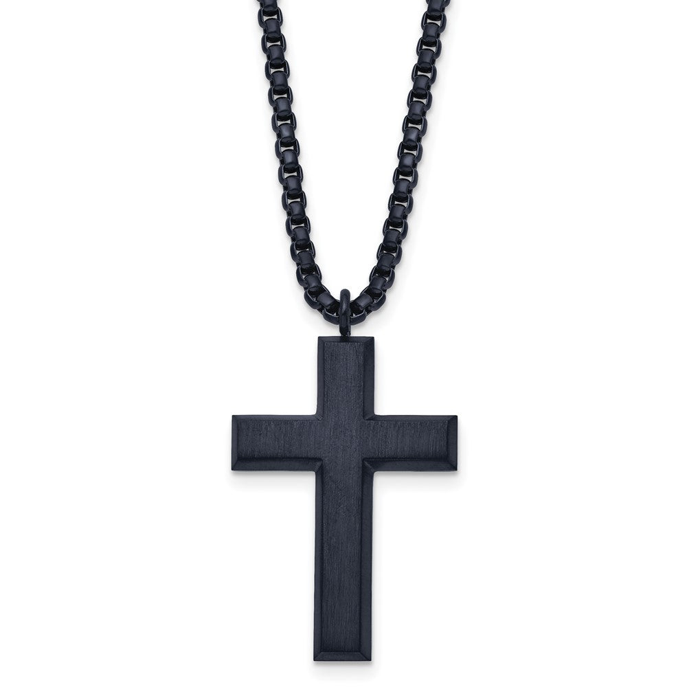 Men&#39;s Dark Gray Plated Stainless Steel Brushed Cross Necklace, 24 Inch, Item N23224 by The Black Bow Jewelry Co.