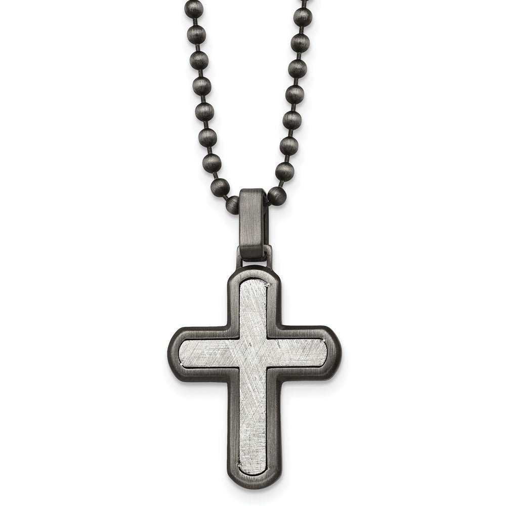 Stainless Steel &amp; Antiqued White Bronze Plated Cross Necklace, 22 Inch, Item N23225 by The Black Bow Jewelry Co.