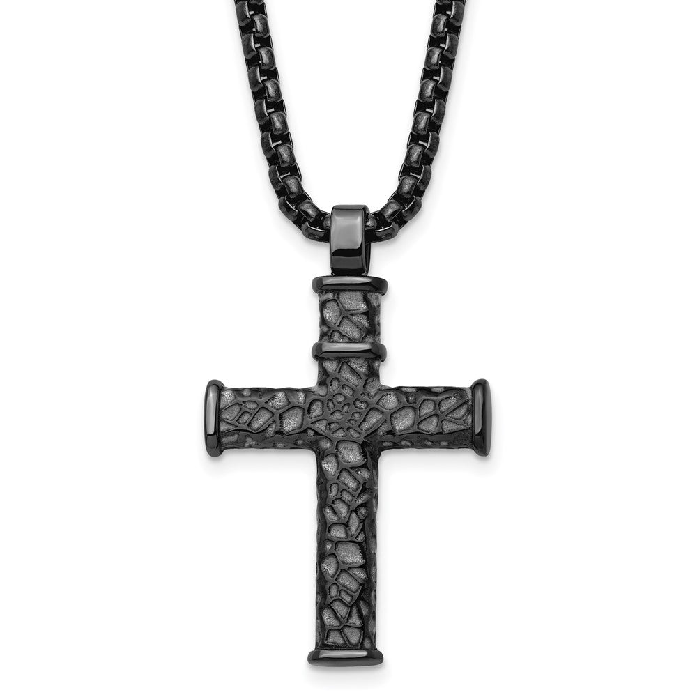 Men&#39;s Gunmetal Plated Stainless Steel Reversible Cross Necklace, 24 In, Item N23227 by The Black Bow Jewelry Co.