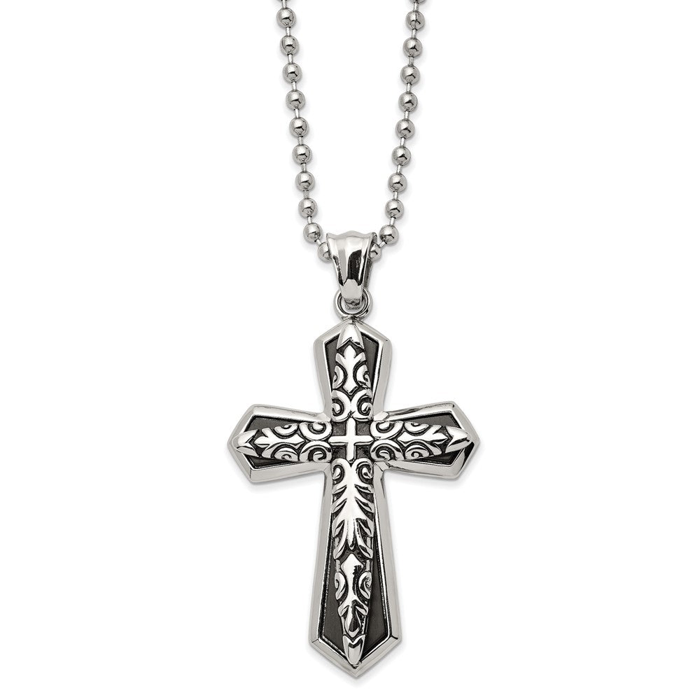 Stainless Steel Antiqued Black Plated LG Passion Cross Necklace, 22 In, Item N23275 by The Black Bow Jewelry Co.