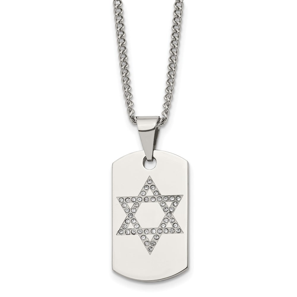 Stainless Steel &amp; CZ Small Star of David Dog Tag Necklace, 22 Inch, Item N23279 by The Black Bow Jewelry Co.