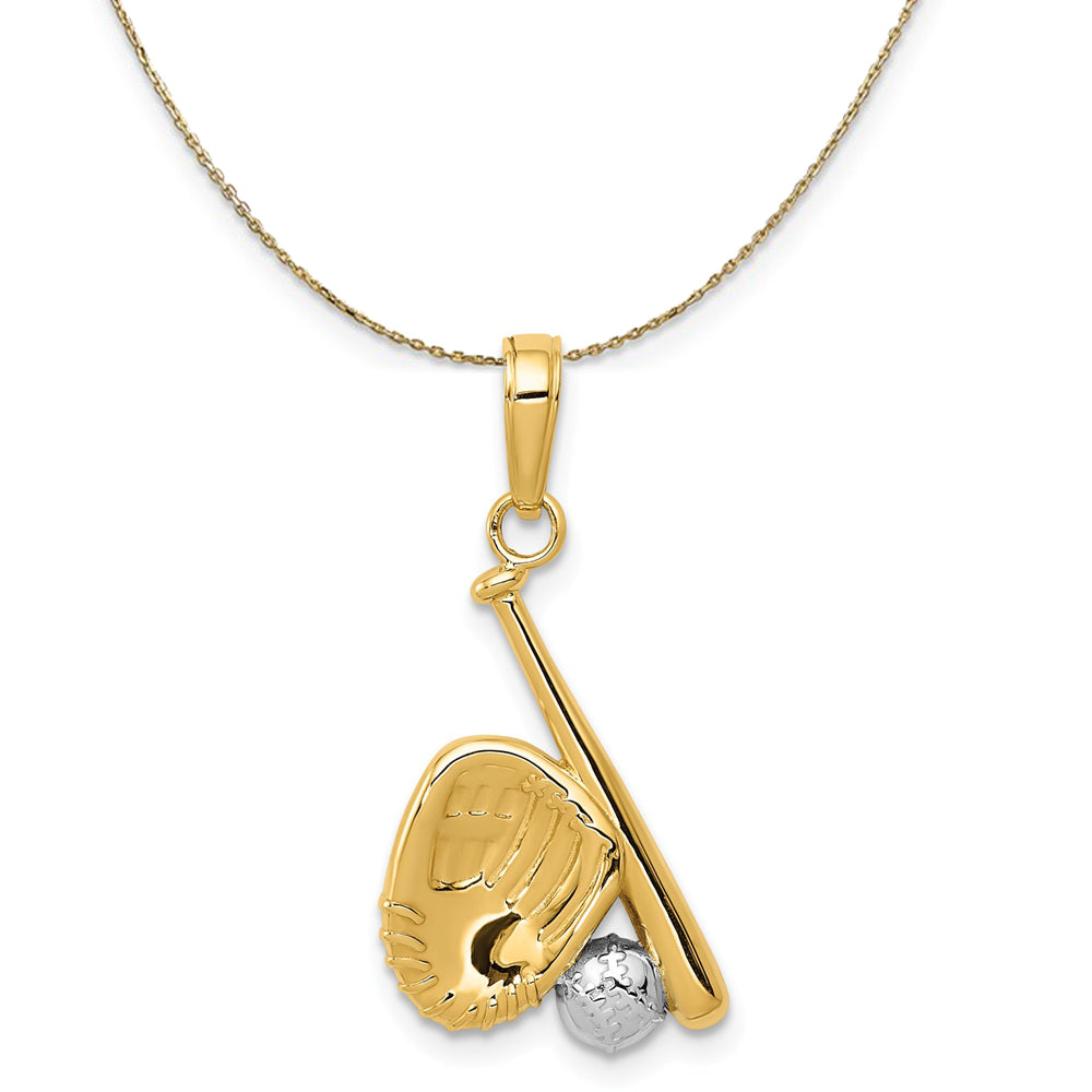 14k Yellow Gold and Rhodium Two Tone Baseball Necklace, Item N23315 by The Black Bow Jewelry Co.