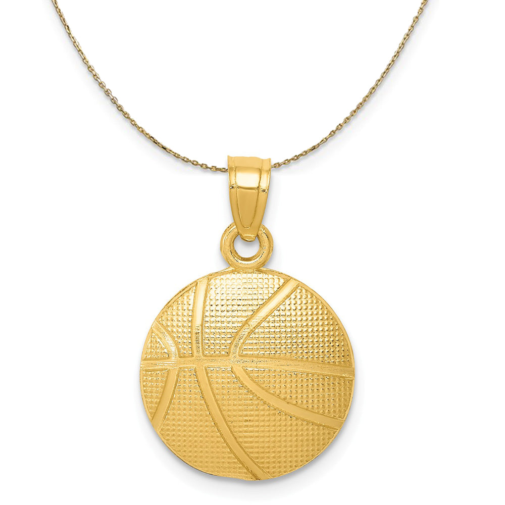 14k Yellow Gold Satin and Textured Basketball Necklace, Item N23321 by The Black Bow Jewelry Co.