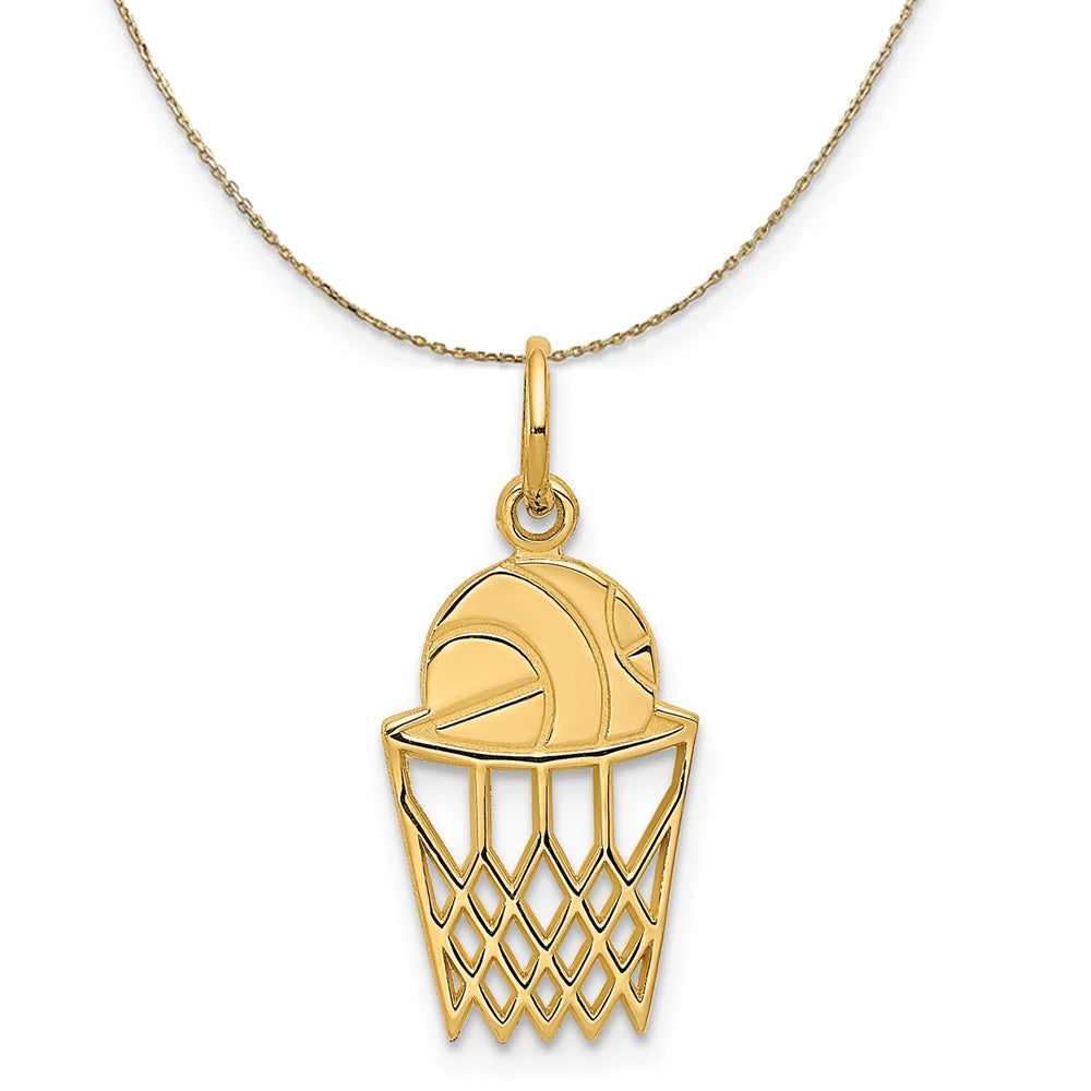 14k Yellow Gold Polished Basketball and Net Necklace, Item N23336 by The Black Bow Jewelry Co.