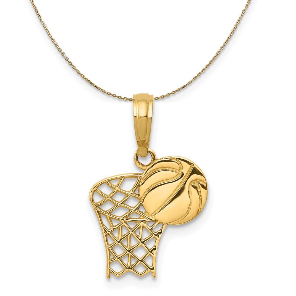 14k Yellow Gold Basketball Hoop Necklace, Item N23337 by The Black Bow Jewelry Co.