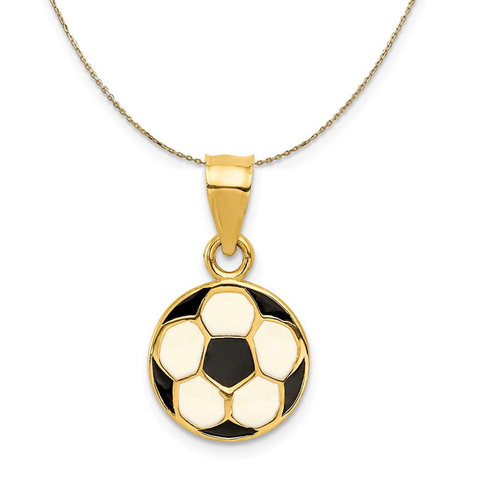 14k Yellow Gold &amp; Enamel, Black &amp; White Soccer Ball Necklace, Item N23364 by The Black Bow Jewelry Co.
