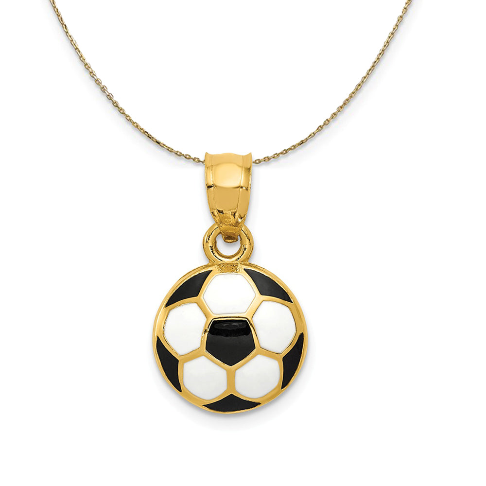 14k Yellow Gold &amp; Enamel Black &amp; White Soccer Ball Necklace, Item N23365 by The Black Bow Jewelry Co.