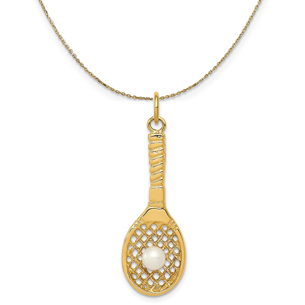 14k Yellow Gold FW Cultured Pearl Tennis Racquet Necklace, Item N23371 by The Black Bow Jewelry Co.