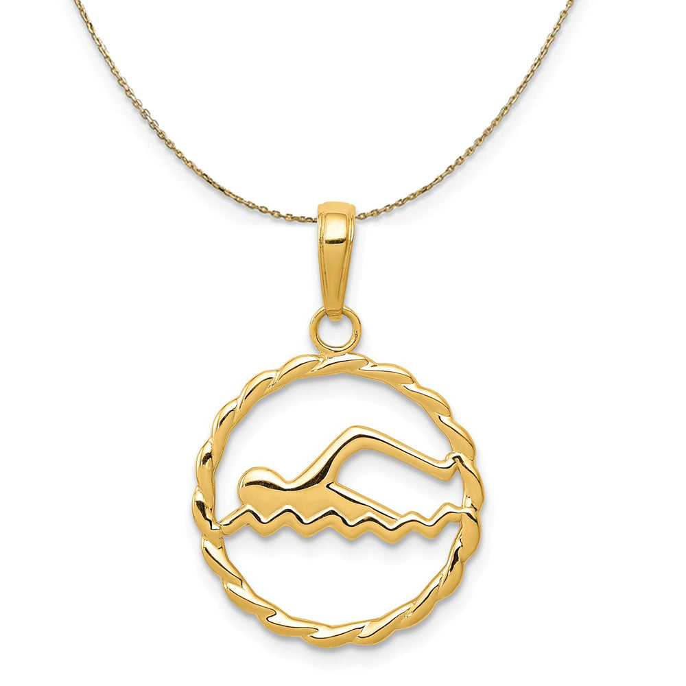 14k Yellow Gold 16mm Swimming Necklace, Item N23387 by The Black Bow Jewelry Co.