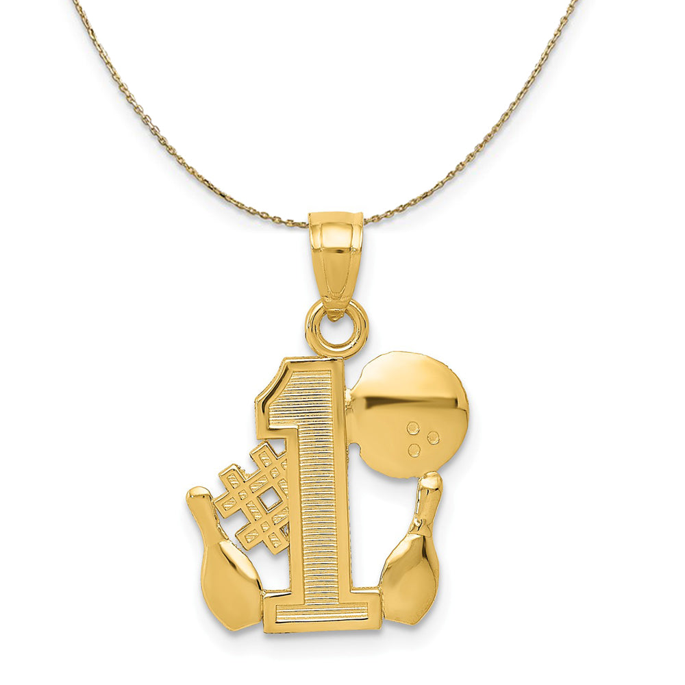 14k Yellow Gold #1 Bowling with Ball and Pins Necklace, Item N23388 by The Black Bow Jewelry Co.