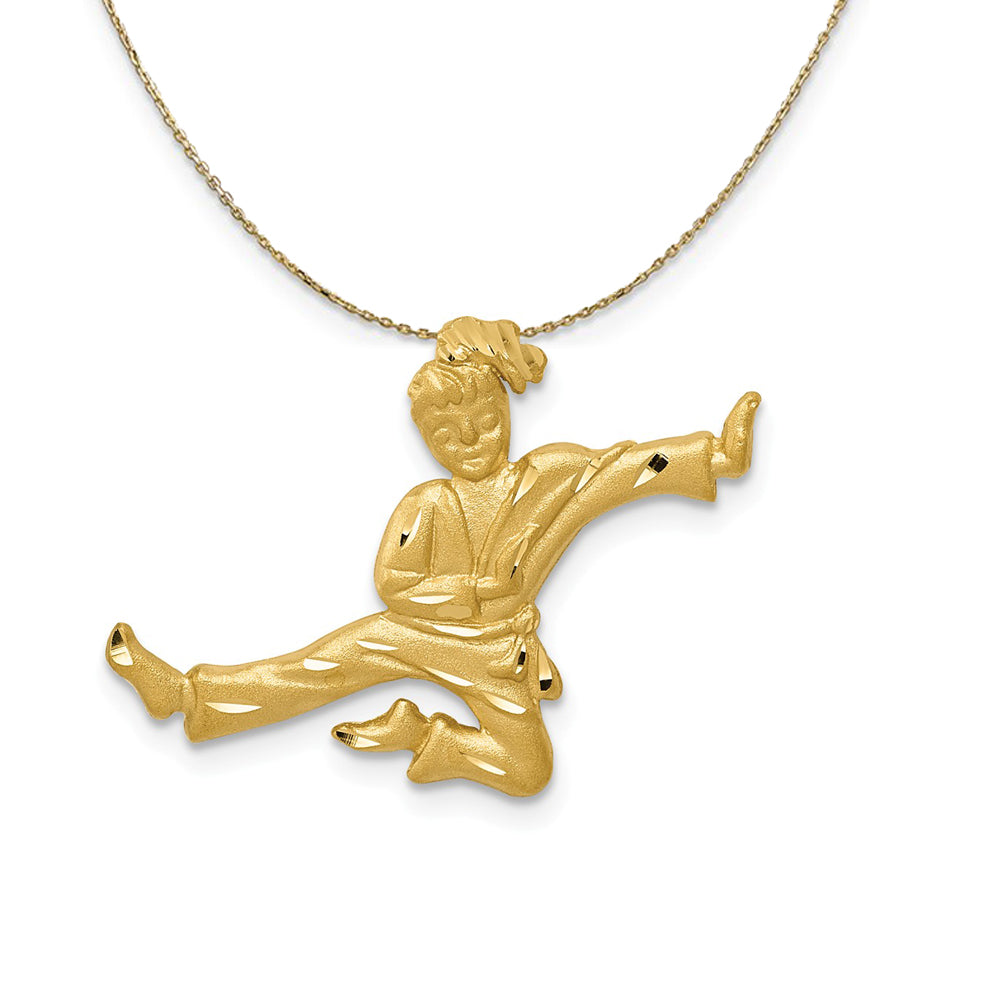 14k Yellow Gold Female Karate Kicker Necklace, Item N23395 by The Black Bow Jewelry Co.
