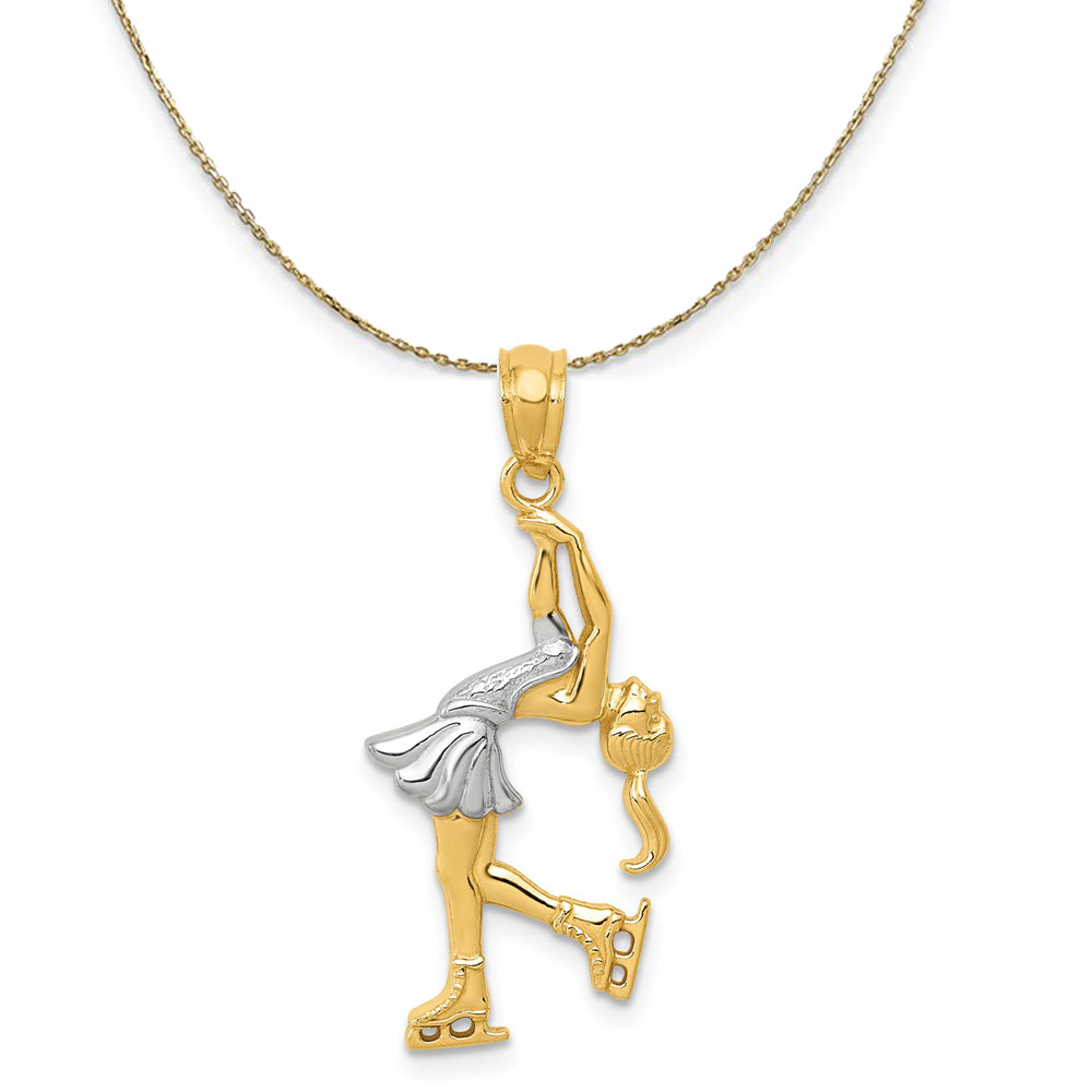 14k Gold and Rhodium Two Tone Female Ice Skater Necklace, Item N23408 by The Black Bow Jewelry Co.