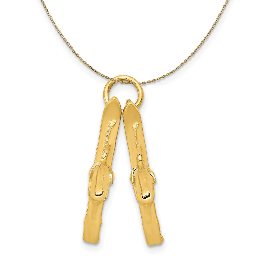 14k Yellow Gold 3D Pair of Skis Necklace, Item N23410 by The Black Bow Jewelry Co.