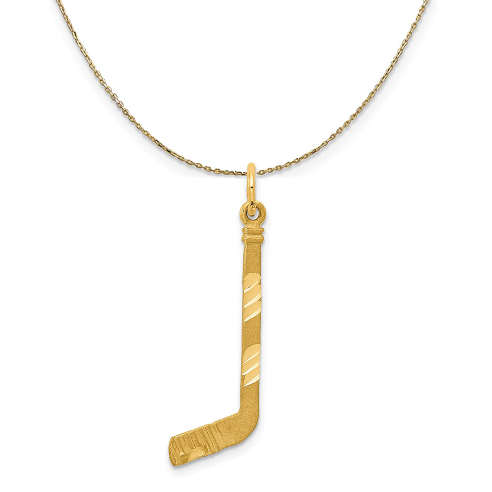 14k Yellow Gold Satin and Diamond Cut Hockey Stick Necklace, Item N23417 by The Black Bow Jewelry Co.